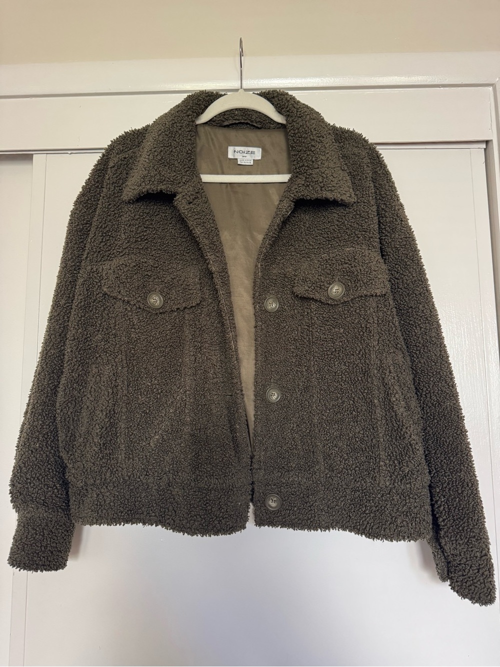 Noize Olive Brown Sherpa Jacket - Cozy Button-Up Coat
